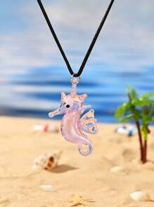 1pc Multicolor Hand-Painted Glazed Ceramic Marine Life Seahorse Pendant Necklace, Suitable For Daily Wear, Beach Vacation, Parties, And Romantic Gift For Valentine's Day