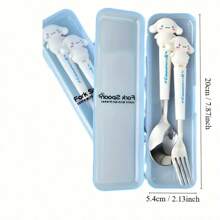 Sanrio (Authorized) Sanrio 2 Pieces Cute Cartoon Stainless Steel Portable Tableware Set, Children's Tableware, Student Outdoor Travel Spoon And Fork 2 Pieces Set, Suitable For Various Scenarios And Suitable For Various Festival Gifts(The Cutlery Box Can Be Disassembled Or Non Disassembled And Randomly Distributed),School Supplies