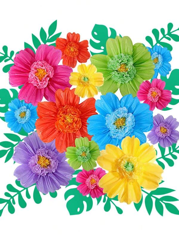 3Pcs Large Colorful Tissue Paper Flowers 12" Giant Paper Flowers For Wall Backdrop Mexican Pom For Carnival Crafts Birthday Party Decorations