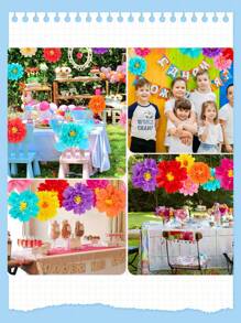 3Pcs Large Colorful Tissue Paper Flowers 12" Giant Paper Flowers For Wall Backdrop Mexican Pom For Carnival Crafts Birthday Party Decorations