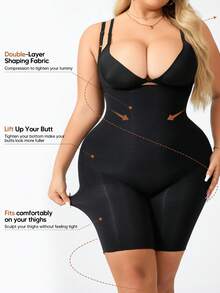 Plus Size Open Bust Tummy Control Butt Lift Thigh Slimmer Bodysuit - Black - View 4