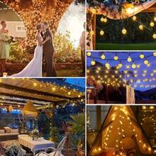 Solar Light String With Crystal Ball Design - Energy Saving Outdoor Garden Decor String Lights, 20/50/100 LED Lights With Multiple Components, Semi-Recessed Installation, Button Control, Detachable Fixtures, Recessed, Plastic Lampshade, Rechargeable Ni-Cad Battery - Ideal For Wedding, Party, Courtyard, Garden, Christmas And Halloween Celebrations