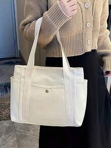 1 Piece Large Capacity Unisex Handbag New Korean Style College Style Middle School School Bag Casual Bag Crossbody Bag Canvas Bag Crossbody Bag, Shopping Bag, Festive Bag, Fashion Zipper Bag, Large School Tote Bag, Multiple Compartments, Suitable For Beach, School, Work And Daily Use Beach Bag Laptop Case - Multicolor - View 8