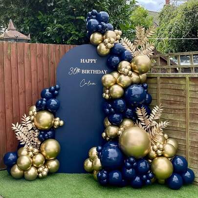 104pcs Royal Blue & Gold Metal Latex Balloon Set | Suitable For Weddings, Bridal Showers, Birthdays, Anniversaries | Universal Holiday Decor, No Electricity Required, Latex Material