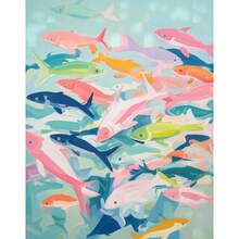 1 pieza Pintura al óleo del cuento de hadas rosa con pez dorado del mar, sirena, coral y velero - Póster lienzo de arte de pared para decoración del hogar con opción de marco - Multicolor - Ver 24