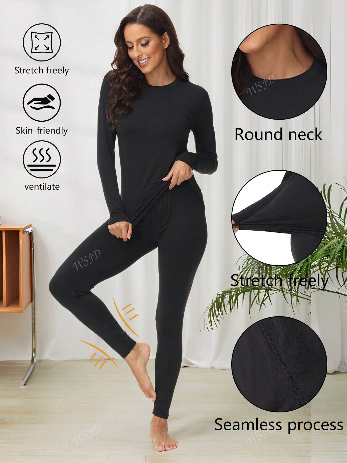 بيجاما شتوية داخلية حرارية من قطعتين للنساء مريحة