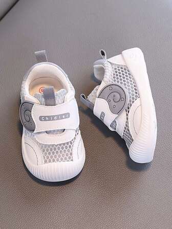 New Spring/Summer Big Ear Hook And Loop Design Fashionable Cute Sports Shoes For Toddlers, Breathable Mesh Upper, TPR Soft Non-Slip Sole, Protective Toe Cap, Suitable For 6 Months - 3 Years Old Boys And Girls Indoor/Outdoor Casual Walking Shoes, 1 Pair