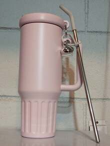 Thermal Cup Premium Thermal Bottle 1200 ML 1.2L Stainless Steel With Lid, Straw And Key Ring - Rosa bebe c/borracha cinza - 查看 1