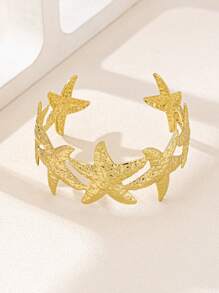1pc Fashionable Minimalist Metallic Sea Star Linked Adjustable Bangle Bracelet For Women