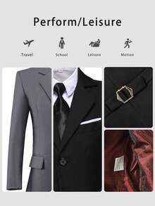 Boys' 5-Piece Slim Fit Suit Set With Navy Blue Tie Blazer Pants Vest & Matching Bowtie Formal Wedding Easter Prom Attire - Xám - Xem 4