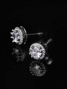 1 par de pendientes minimalistas cuadrados de circonita para hombres, accesorios de pendientes de cobre con circonita, regalo para Navidad, Año Nuevo, Día de San Valentín