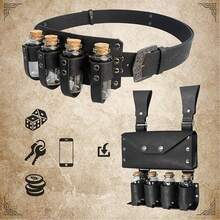Medieval Alchemy Belt Waist Pack Combo With Multiple Potion Bottles, Viking Rivet Belt Side Pouch For Cosplay - A - 查看 6