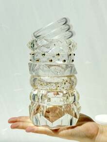 1 件不对称透明几何树脂手链，时尚简约复古优雅珠宝礼物，适合女士 - 多色 - 查看 2