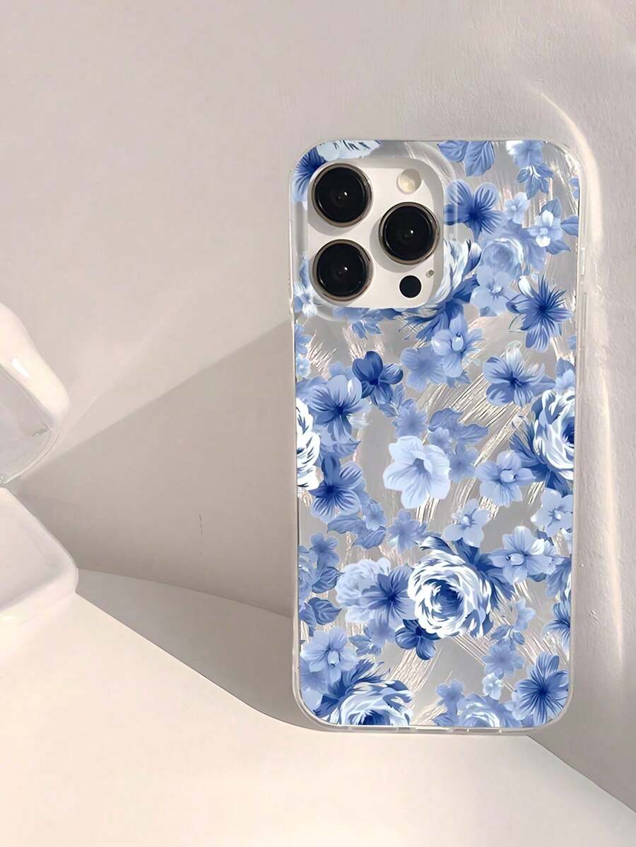 Funda para teléfono con diseño minimalista floral azul, brillante, suave, impermeable, a prueba de golpes y antideslizante (1 unidad). Compatible con phone Funda S - Multicolor 5 - Ver 1