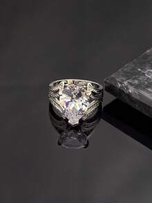 母亲节礼物 时尚不锈钢彩色水晶戒指 水滴形人造锆石 女士百搭生日礼物 送给女孩 - 彩色 - 查看 9