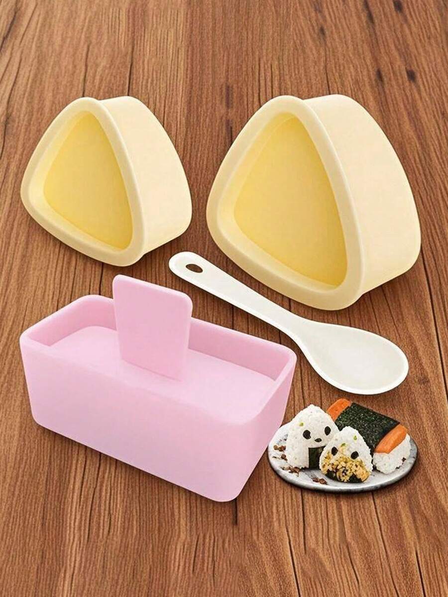 4PCS/Set Onigiri Mold Rice Mold Musubi Maker Kit Musubi Maker Press Classic Triangle Rice Ball Mold Maker Sushi Mold Layered Rice Bento Box Maker For Lunch Bento And Home DIY - Yellow - View 1
