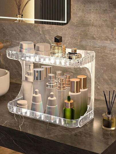 Estantes de Armazenamento Portáteis para Uso Doméstico, Estante de Armazenamento de Banheiro de Camada Dupla, Prateleira de Cosméticos para Banheiro, Estojo de Armazenamento de Cosméticos, Prateleira Dupla Multifuncional, Organizador de Mesa para Casa, Adequado para Banheiro, Cozinha, Quarto