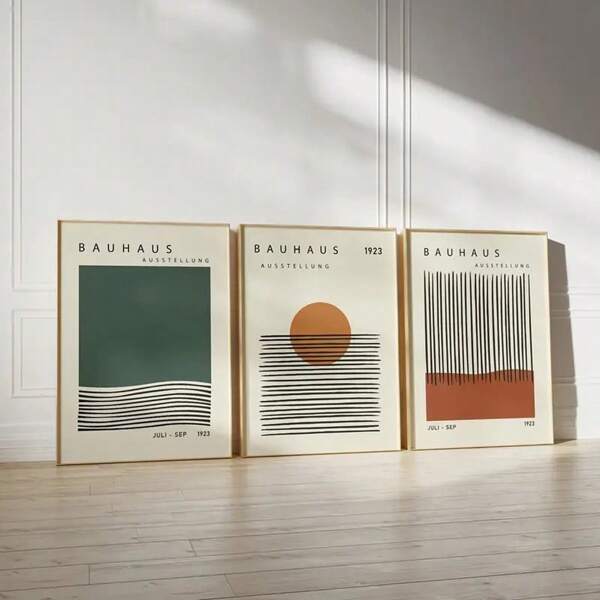 1/3pcs Retro Bauhaus Exhibition Posters Optional Frame, Medieval Modern Bauhaus Canvas Geometric Wall Arts Prints, For Modern Living Room Bedroom Dormitory And Home Decoration Gifts ,Wall Art With Frame