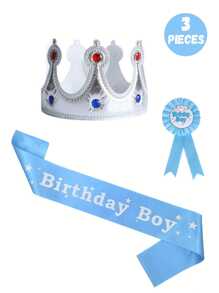 Set de 3/1 pieza Tirantes de cumpleaños feliz, insignia de niño y niña, gorro de rey, decoración de fiesta de cumpleaños de princesa, perfecto para fiestas de cumpleaños de niños y niñas, regalo ideal para fiestas de cumpleaños
