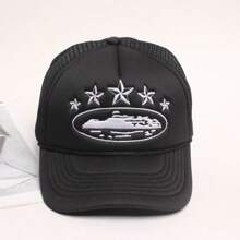 1 pieza Gorra de béisbol de moda, gorra de malla con costura de estrellas para verano, estilo casual y versátil. Nota: Puede haber compresión del embalaje al recibirlo, con instrucciones de cuidado incluidas.