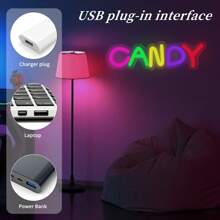 1 pezzo Insegna al neon a LED a forma di caramella per decorazione da parete e tavolo, luci al neon alimentate a USB, per camera da letto, stanza dei bambini, bar, matrimonio, festa