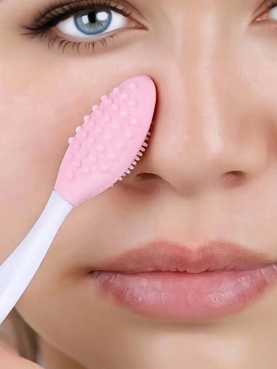 2-In-1 Silicone Facial Cleansing Brush - Gentle Nose & Lip Exfoliating Tool, Soft Dual-Sided Exfoliating Face Scrubber, Formaldehyde-Free, Unscented, For Blackhead And Nose Hair Removal, Gentle Cleansing, ABS Plastic Handles For All Skin Types