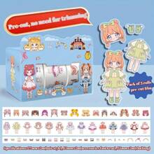 1 Box, 3 Rolls Dress-Up Stickers For Girls, DIY Decor Stickers, Cartoon Character Costume Stickers, Fashion Party,School Supplies,Back To School