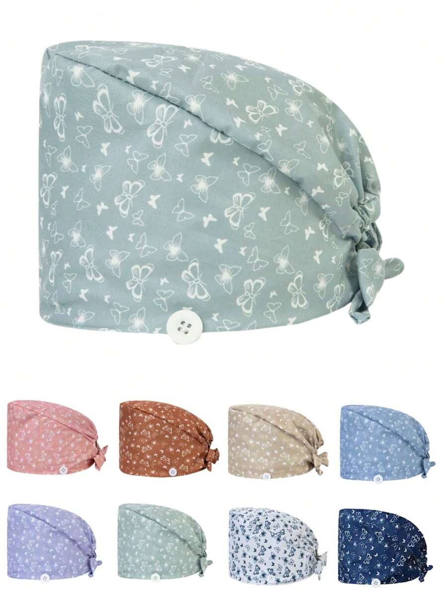 1 pieza Gorra de trabajo con bordado de mariposa de poliéster para mujeres, adecuada para médicos, enfermeras, amas de casa, antibacteriana y antipolvo, aplicable para primavera, verano, otoño e invierno