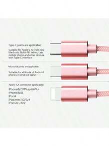 Cable de carga USB trenzado de nailon 3 en 1, conector universal de carga rápida USB a Lightning/Tipo-C/Micro USB, compatible con transmisión de datos, compatible con iPhone, y talla grande. Cable de carga múltiple USB de carga rápida 3 en 1, colorido cable de carga Tipo C Micro, cable de datos de carga súper rápida, adecuado para iPhone, teléfonos Tipo-C, teléfonos Android.