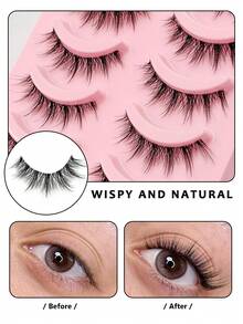 Asiteo 5 Pairs Of Anime-Inspired Natural-Style 3D Volume Lashes, Clear Bands - Reusable False Eyelashes For Beginners, Perfect For Cosplay And Everyday Makeup - الأسود - مشاهدة 3