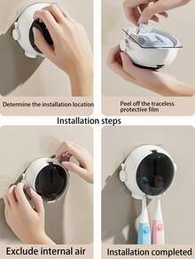 1 件免钻浴室牙刷架，创意可爱漱口杯收纳架，宇航员造型防水牙刷收纳盒，可爱浴室收纳架，圣诞礼物，新年礼物，学校用品