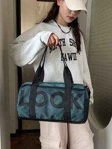 Large Capacity Nylon Letter Decor Gym Bag, Yoga Tote, Short Trip Luggage For Men & Women, School/Travel Use Sport Bag For Sports For Fitness For Exercise Travel Bag For Vacation For Women Travel Essential Yoga Bag - Green - View 4