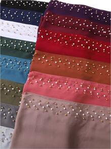 1 Peça Xale Longo de Chifom Elegante com Detalhes de Outono, Lenço Respirável Tradicional, Xale com Pedras de Pérola para Mulheres Muçulmanas