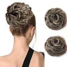 Synthetic Messy Bun Hair Pieces, Curly Wavy Bun Hair Band, Suitable For Women's High Bun Ponytail Hair Pieces