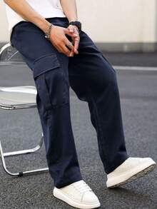 1 pièce Pantalon droit avec poches pour garçons adolescents/jeunes, vêtement de rue pour l'extérieur - Bleu azur - Voir 5