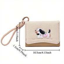 1pc Fashionable Beagle Dog Embroidered Synthetic Leather Wallet With Lanyard, Compact Trifold Coin Purse And Card Holder, Sweet Style, Suitable For Travel Or Daily Use For Women Wallet Mini Wallet Purse Wallet Card Wallet Wristlet Wallet