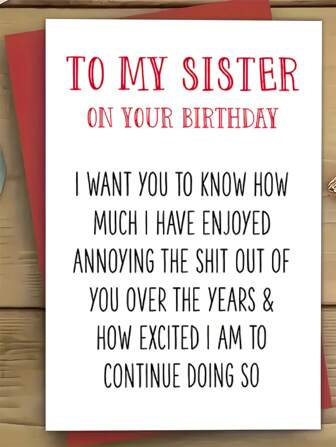 1pc Amusing Birthday Greeting Card For Sister With Envelope - High-Quality Paper, Universal Birthday Wishes, Thank You Note, Birthday Decor, Happy Birthday To My Sister