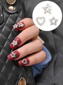 Set di 30 pezzi di charms per unghie in argento, set bulk con charms a forma di stella, charms in lega simpatici e luccicanti, charms 3D Y2K per unghie con strass, accessori per la arte di unghie