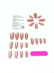 24pcs Classic European American Minimalist Medium Length Nude Color Cat Eye Shimmery Hydrating Minimalist Sexy High-End Almond Nail, Suitable For Summer Parties And Gatherings, With 1pc Jelly Gel And 1pc Nail Sanding Block