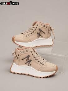 Thick Sole Casual Sneakers, Breathable & Comfortable Design, Lace-Up Closure, Fashion Style, Versatile & Lightweight, Suitable For Sports And Daily Wear, All Seasons