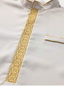 Men's Traditional Long Sleeve Embroidered Mandarin Collar Loose Robe, Casual & Formal Muslim Abaya - Khaki - View 5