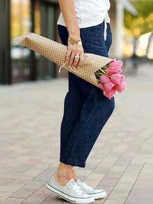 女士欧美风格抽绳口袋长裤，夏季时尚 - 藏蓝色 - 查看 4