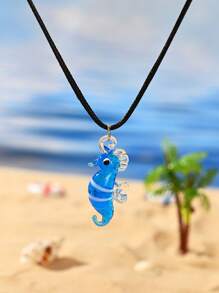 1pc Multicolor Hand-Painted Glazed Ceramic Marine Life Seahorse Pendant Necklace, Suitable For Daily Wear, Beach Vacation, Parties, And Romantic Gift For Valentine's Day
