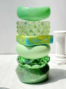 1 pieza Brazalete de resina verde asimétrico, joyería de verano de moda y versátil, adecuado para uso casual de vacaciones