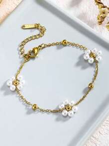 1 Set Elegant Floral Stainless Steel Necklace And Bracelet Jewelry Set, Suitable For Women In Daily Commute Or Hanging Out With Friends, Can Also Be Gifted