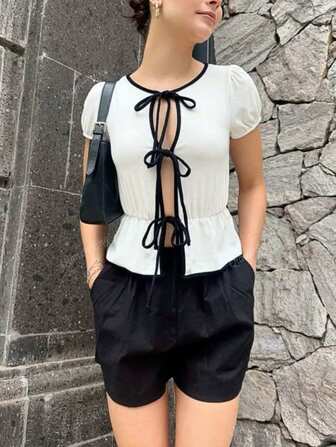 Bandeau à volants et nœud papillon pour femmes, avec garniture en tissu tissé bicolore pour l'été