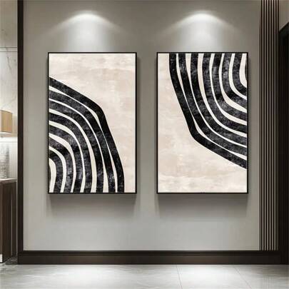 1 pieza/2 piezas Decoración de pared de arte geométrico en blanco y negro, impresiones en lienzo abstractas minimalistas modernas, pinturas de moda para decoración de la sala de estar, dormitorio, oficina y hogar, diseño de fondo de pared con marco/sin marco