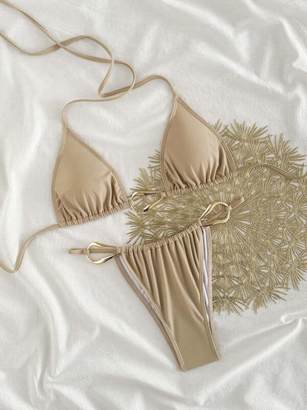 New Arrival Hot Selling Solid Color Halter 2-Piece Swimsuit Sexy Bikini