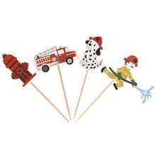 Decorações de toppers de cupcake de bombeiro vermelho brilhante para bolos de festa de aniversário com tema de bombeiro