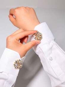 2 أزرار أكمام جذابة بغطاء الزر مزينة براينستون على شكل زهرة لأزرار أطراف القميص بدون خياطة، متعدد الألوان لبدل الأعمال والفساتين والبدلات الرسمية والملابس، هدية عيد الميلاد